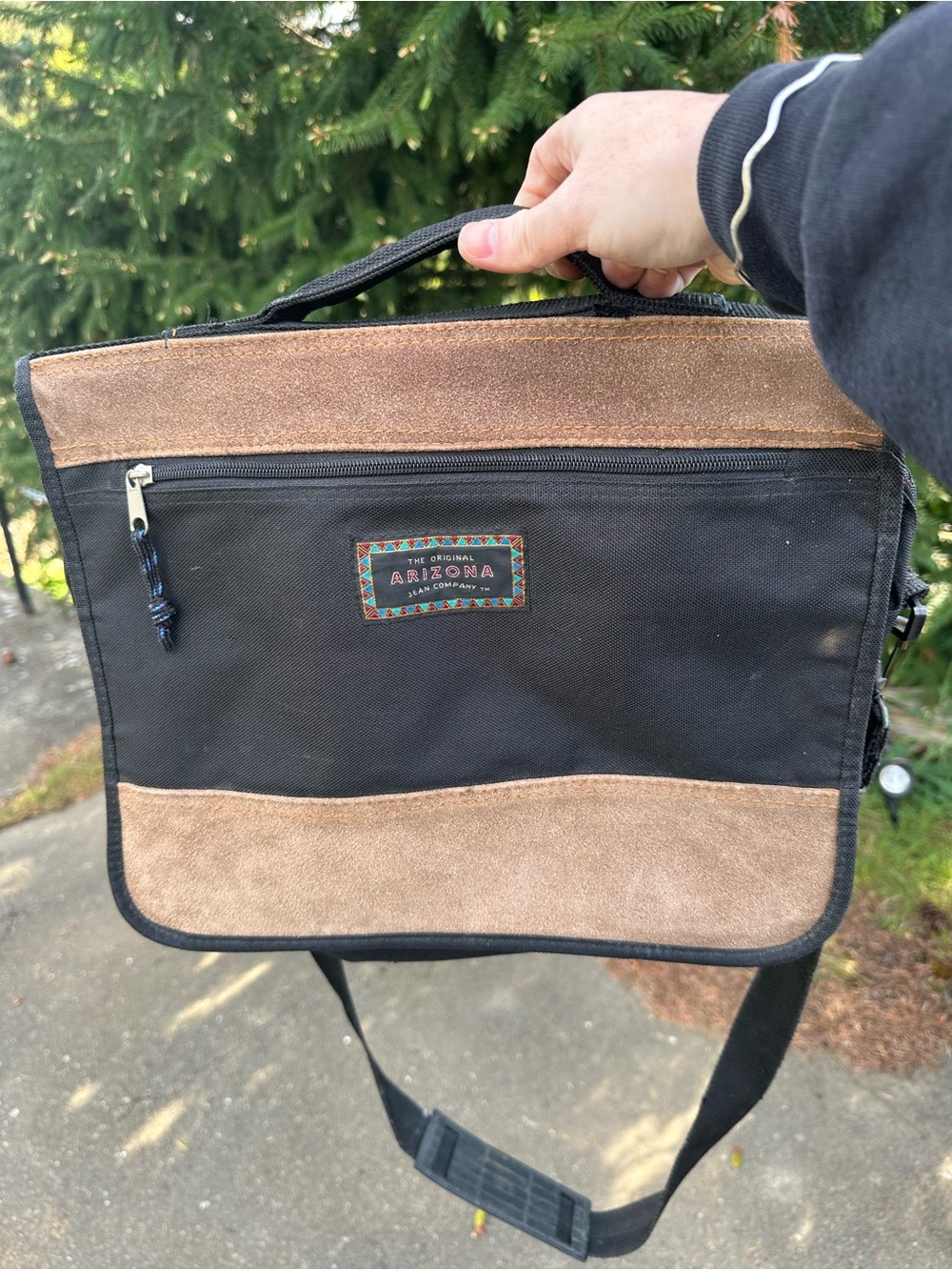 Arizona Jean Company Black Messenger Bag with Brown Suede Accents